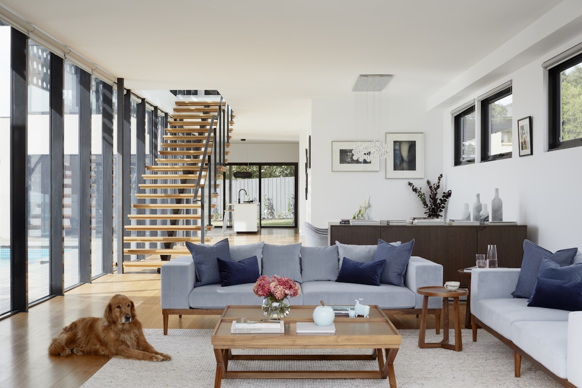 Clean modern bedroom and living area